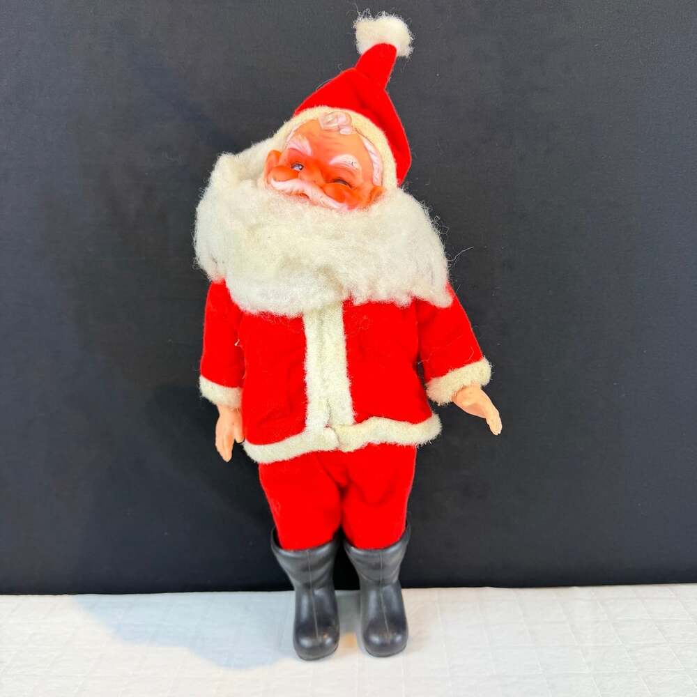 Santa Claus Doll 13 in Red Suit White Beard Blue Eyes Black Boots Plastic/Fabric
